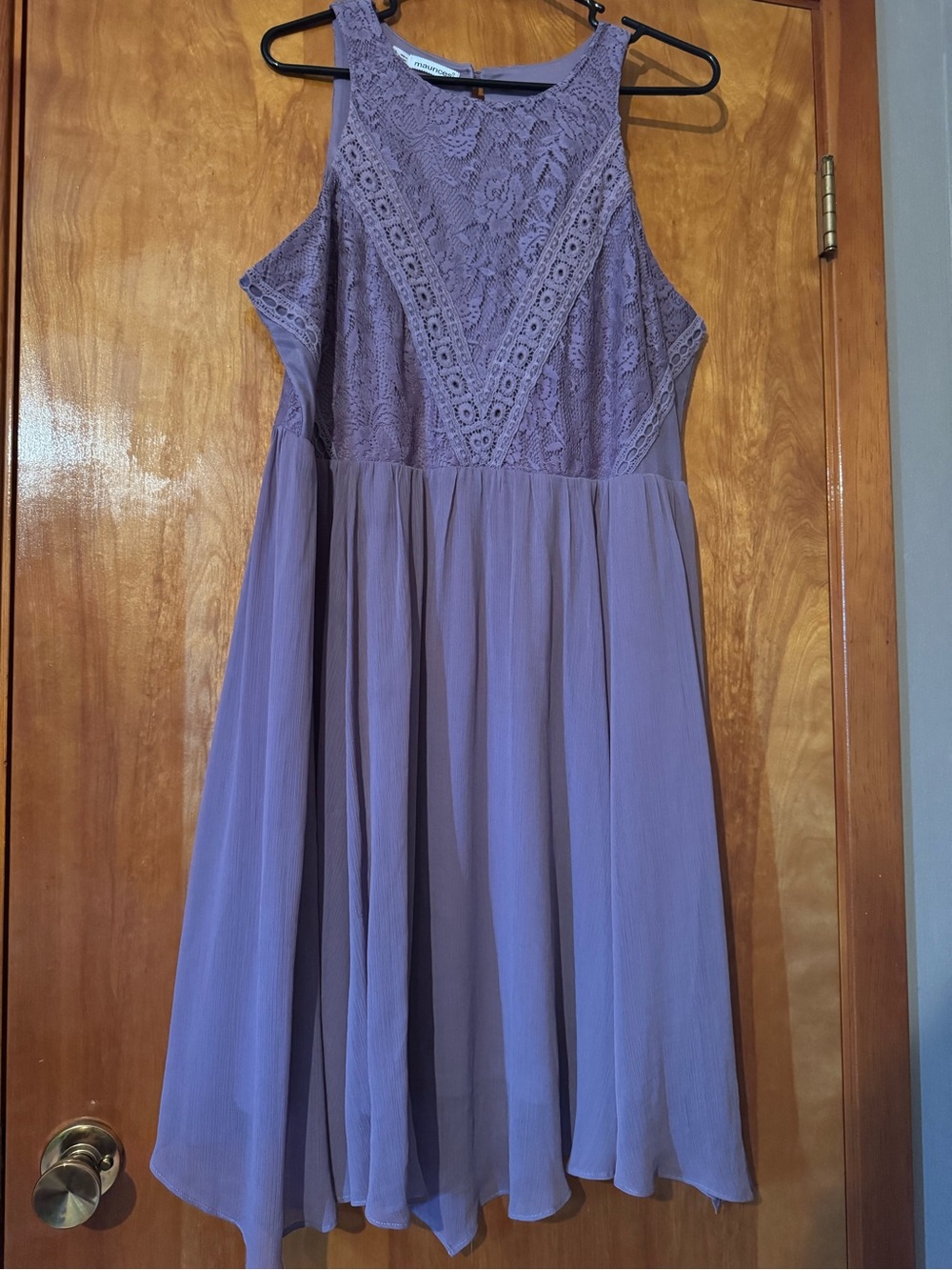 Maurices Lavender Strapless Lace Bodice Chiffon Skirt Dress